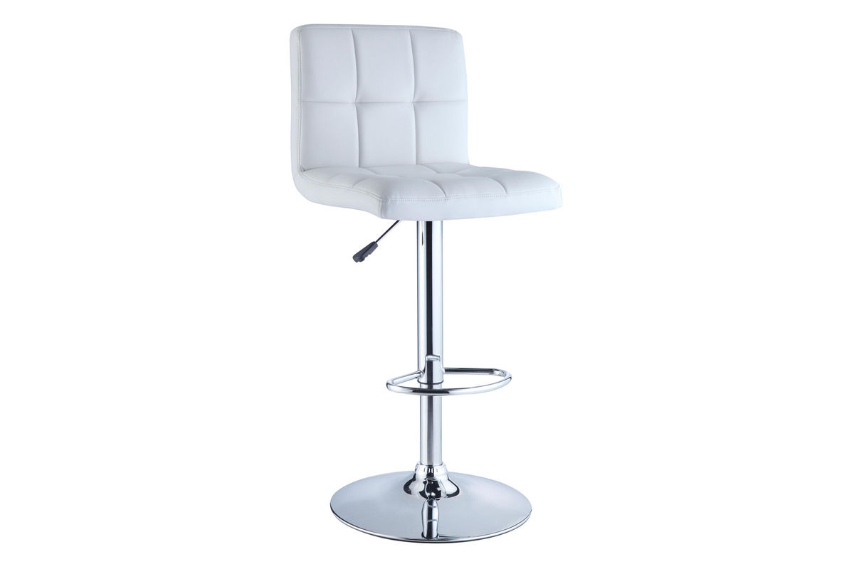 White Quilted Faux Leather & Chrome Adjustable Height Bar Stool Powell