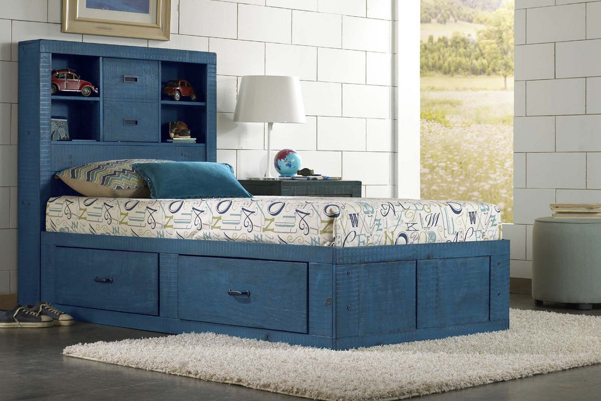Blue Twin Captains Bed 