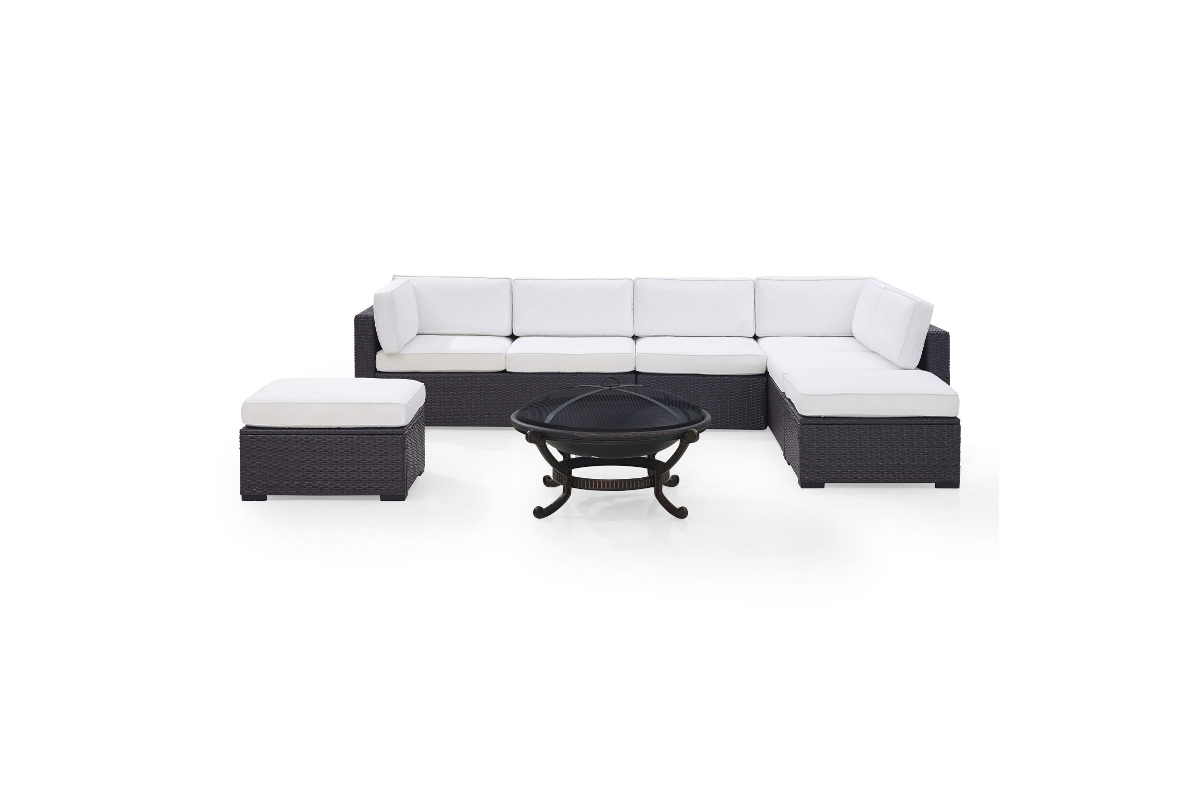 Biscayne White 6 Piece Outdoor Sectional Seating Set With Fire Pit