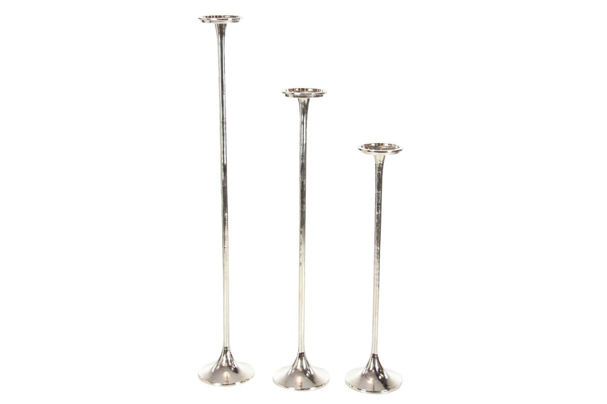 Modern Reflections Aluminum Floor Standing Candle Holders Set Of 3 In Silver