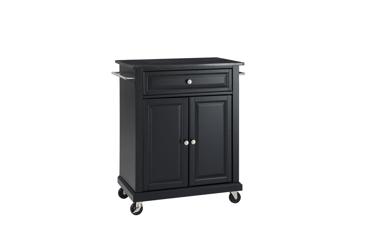 Solid Black Granite Top Portable Kitchen Cart/Island in ...