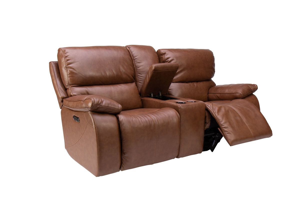 Mustang Triple Power Leather Reclining Loveseat with Console