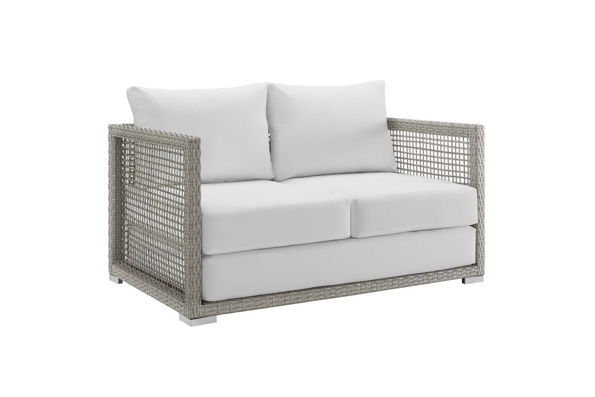 Aura Outdoor Patio Wicker Rattan Loveseat in White by Modway