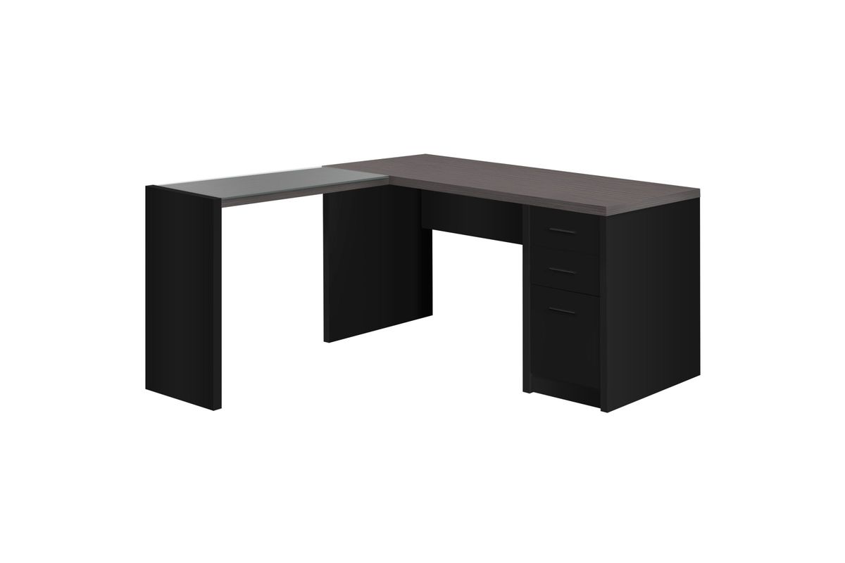 Black Grey Corner Desk With Tempered Glass By Monarch