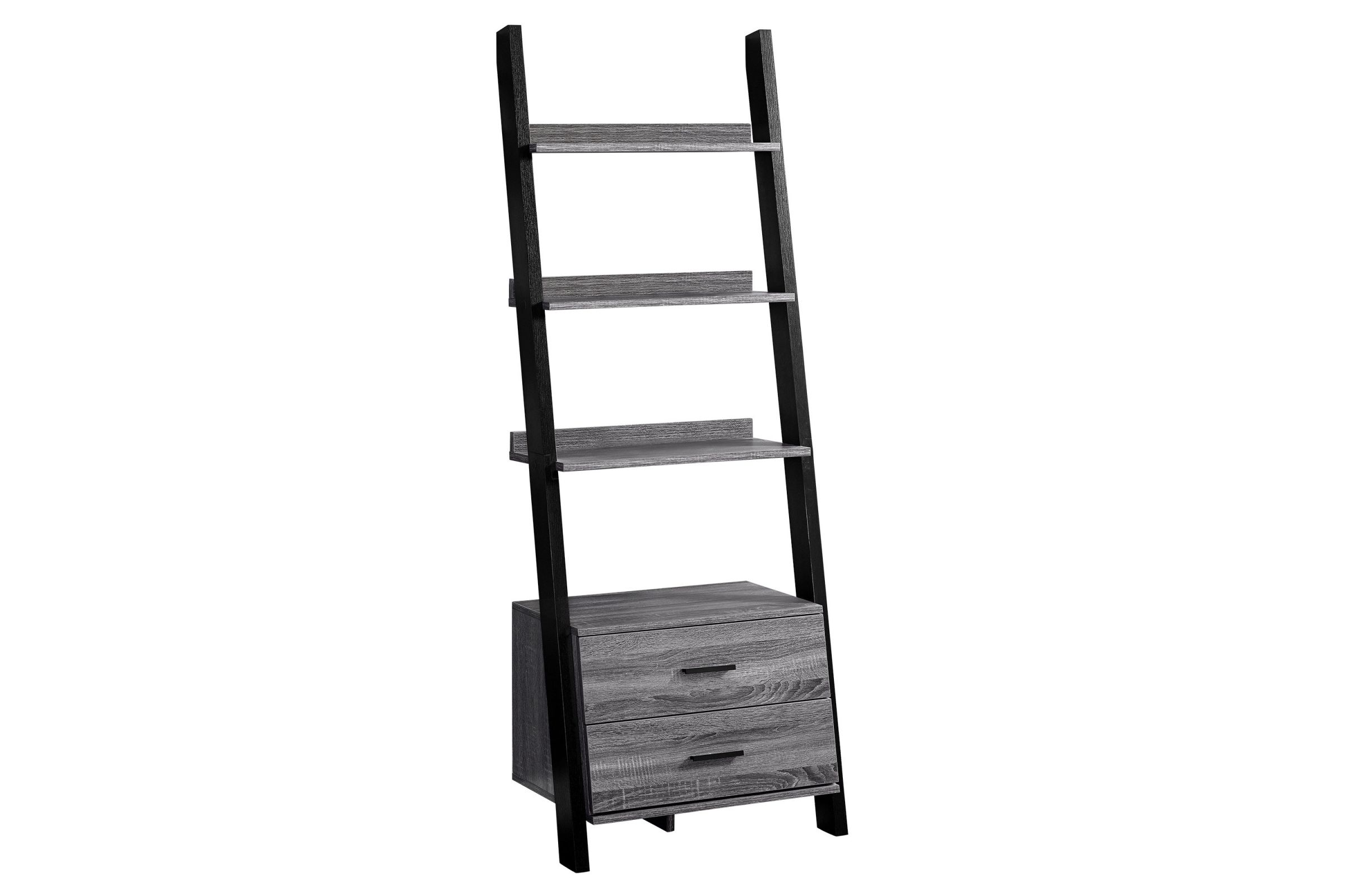 Grey And Black Ladder Bookcase With Storage Drawers By Monarch