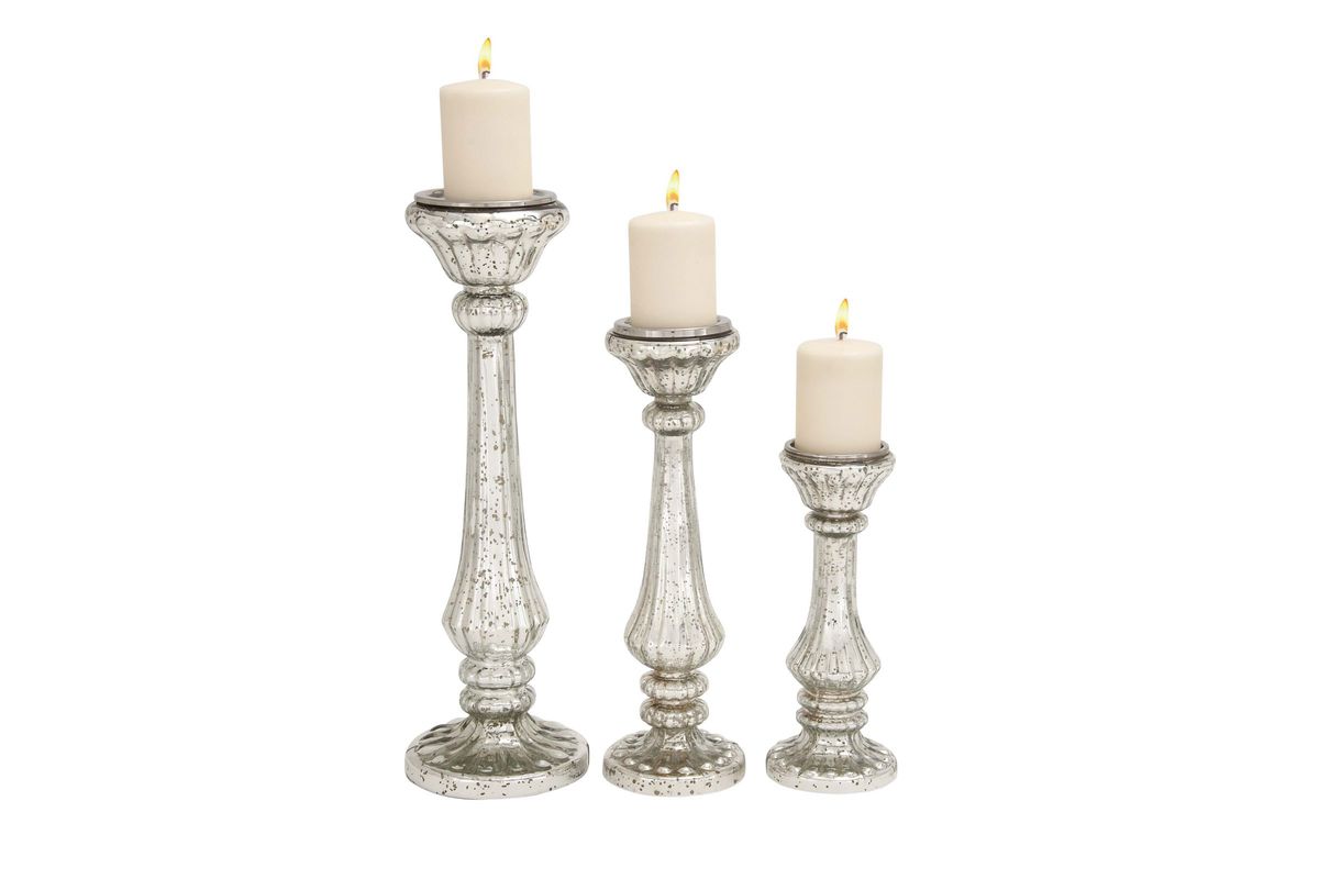 Updated Traditional Pitted Glass Ribbed Teardrop Candle Holders (Set of ...