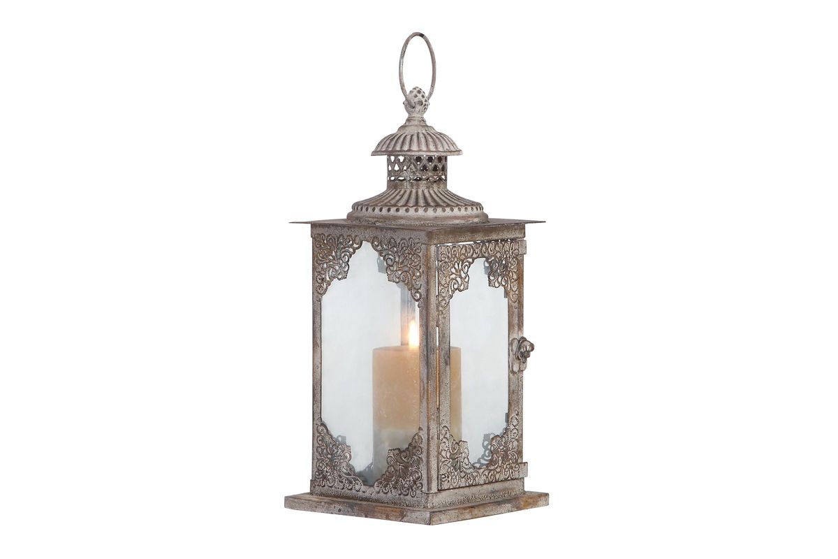 Rustic Elegance Distressed Rectangular Candle Lantern at Gardner-White