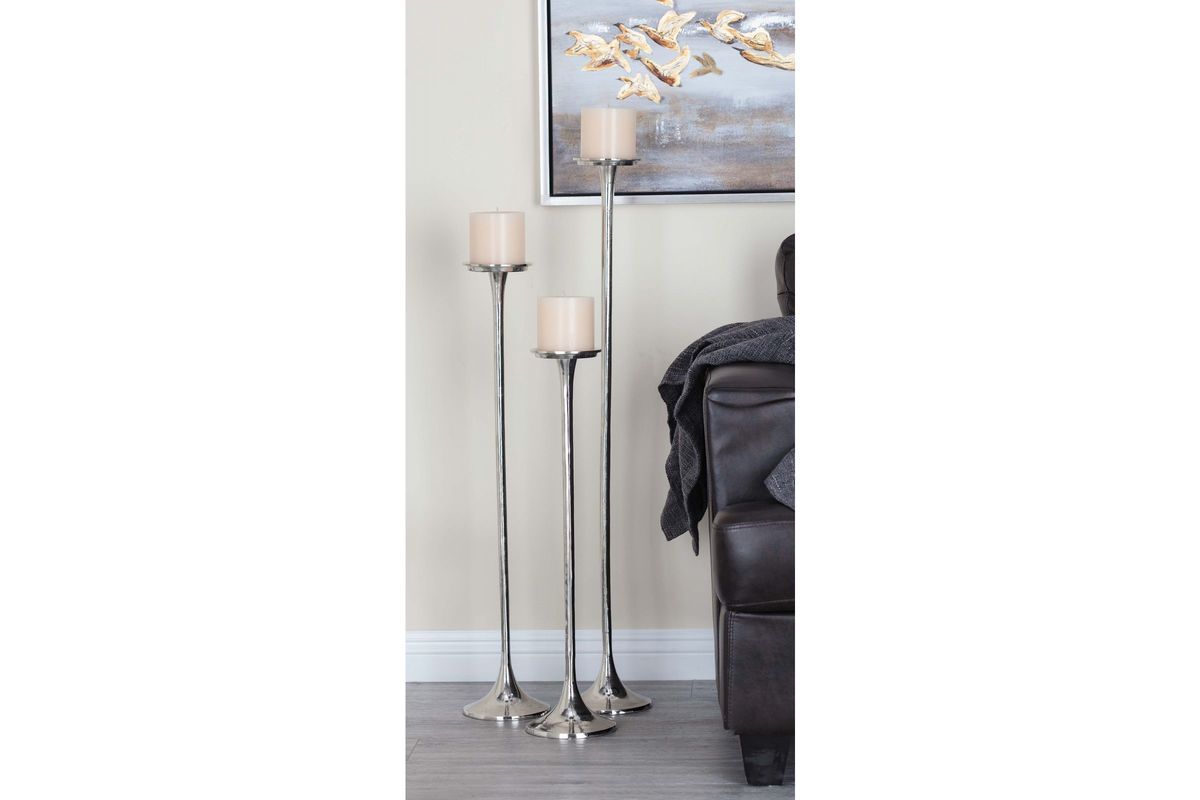 Modern Reflections Aluminum Floor Standing Candle Holders Set Of 3 In   86527 1200x800 