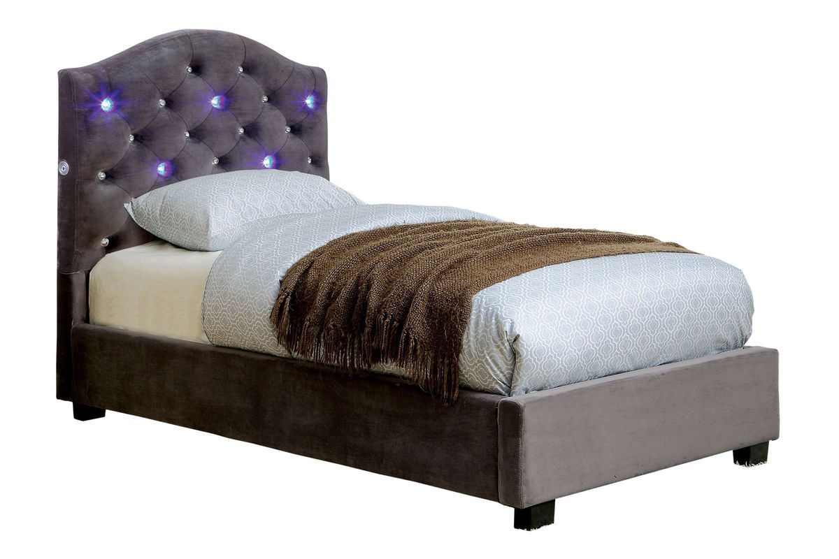 Roxcy LED Tufted Touch Light Twin Platform Bed in Grey